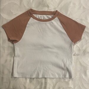 Aerie White and Brown Raglan Tee